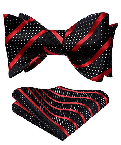 HISDERN Bow Ties for Men Black Red Bowties Striped Self Tie Bow Ties and Pocket Square Set Business Formal Bowtie for Tuxedo Wedding HISDERN Bow Ties for Men Black Red Bowties Striped Self Tie Bow Ties and Pocket Square Set Business Formal Bowtie for Tuxedo Wedding