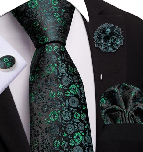 Image of Dubulle Mens Tie and Lapel Pin Paisley Striped Floral Necktie for Men Pocket Square Cufflinks 4PCS Set Wedding Party
