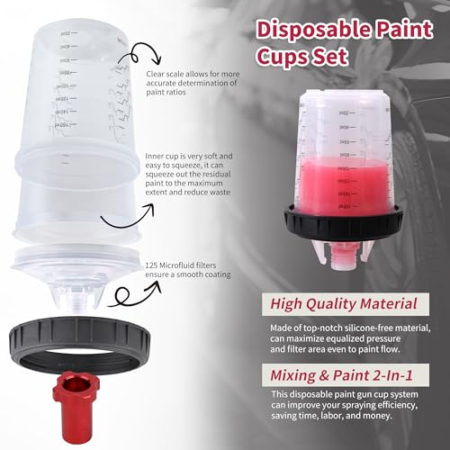 Image of Disposable Paint Gun Cups for Spray Gun, 6oz(160ML) 50 Liners Kit | 50 Pack Disposable Liners and Lids For HVLP & LVLP Automotive Spray Gun, Car Painting, and Furniture