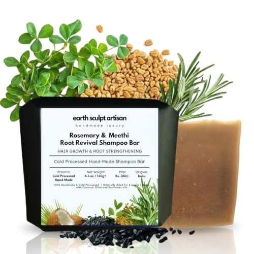 Image of Rosemary & Methi Shampoo Bar | Hair Fall & Dandruff Control, Hair Growth | Natural, Cold Processed, Handmade with Kalonji & Tea Tree Oil | pH Balanced, Sulphate & Paraben Free - 120g
