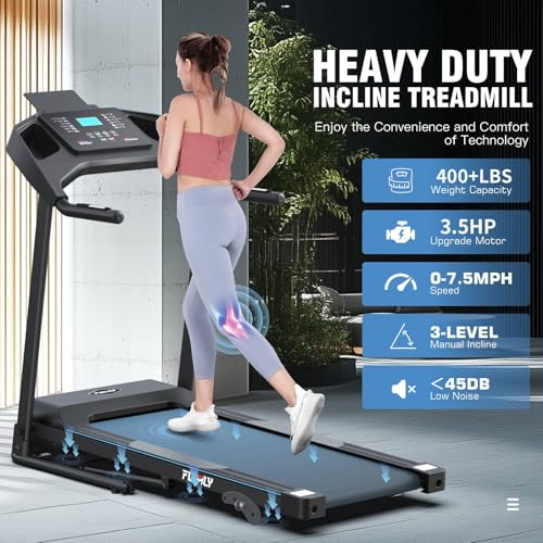 Image of Incline Treadmill Foldable, Smart Portable Treadmills for Home with Body Fat Measurement & Heart Rate Sensor, 3.5HP Heavy Duty Folding Treadmill 400 LB Capacity with Silent Shock Absorption