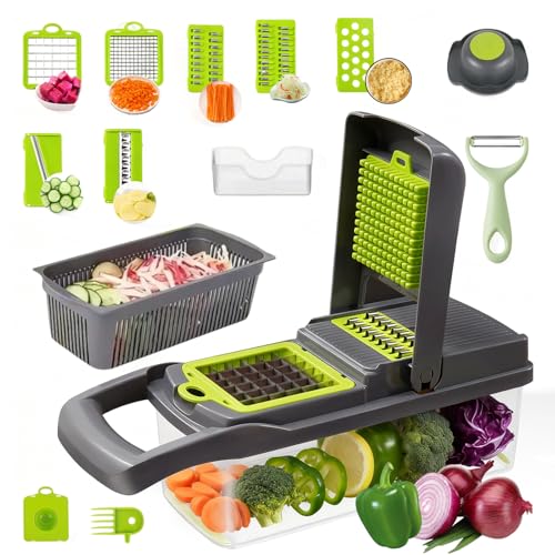 16-in-1 Gemüseschneider, Mandoline Gemüsehobel gemüseschneider Gemüseschneider für Würfel, Stifte, Scheiben, Streifen,Vegetable Chopper, ABS