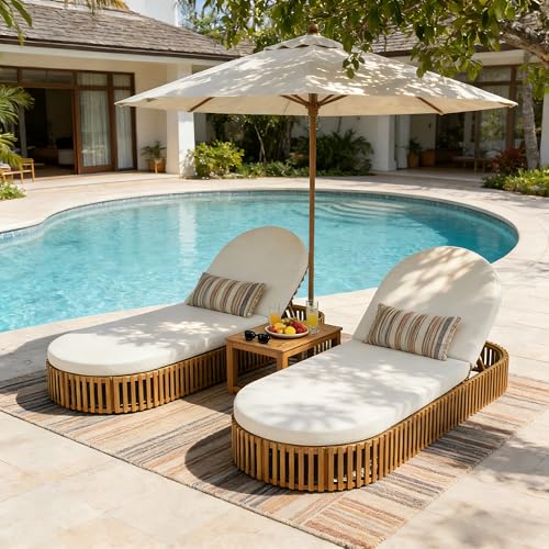 Merax Acacia Wood Chaise Lounge Set