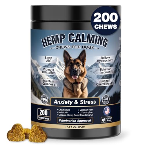 Calming Chews for Dogs 200ct Hemp Dog Calming Chews – Anxiety and Stress Relief Treats Melatonin Bites Sleep Aid for Small/Medium/Large Dogs Calm Dog – Separation, Fireworks, Thunder, Barking,Chewing