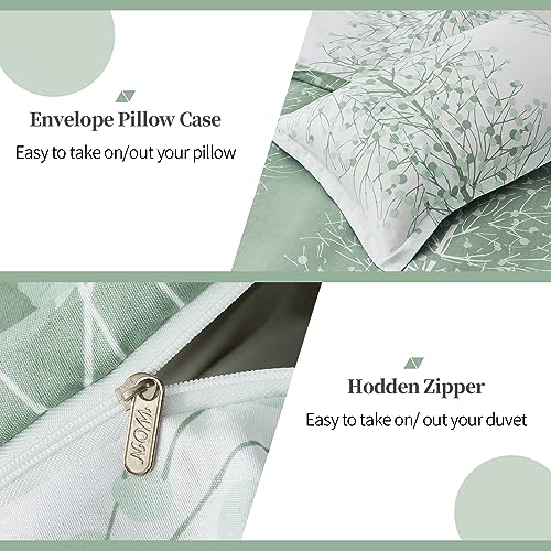 Fondream Green Leaves Duvet Cover Double Botanical Reversible Bedding Set Soft Microfiber Bedding Cover with Pillow Cases (Double,3Pcs) - Image 4