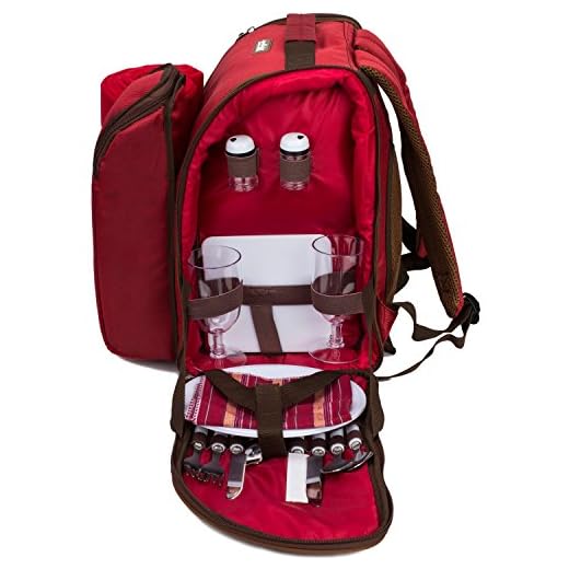 apollo walker 2 Person Red Picnic Backpack with Cooler Compartment Includes Tableware & Fleece Blanket 45"x53"(red)