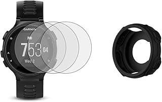 Watch Screen Protector (3 Pack) Compatible Garmin Forerunner 735XT Tempered Glass Film Anti-Scratch High Definition Full Coverage and (1Pack) Silicone Case for Smart Watch