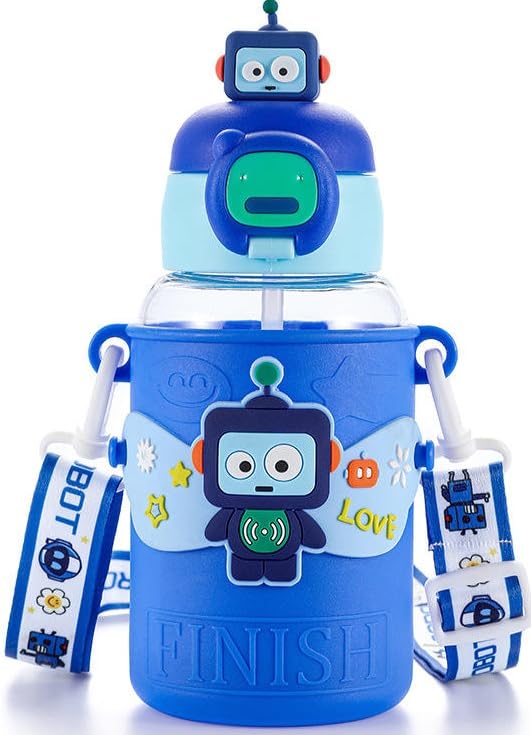 Image of Toy Imagine Kids Sipper Water Bottle for School with Strap, Hard Plastic BPA-Free Spill-Proof & Leak-Proof Water Bottle for Boys & Girls, Lightweight Travel-Friendly Bottle (520ml, Dark Blue)