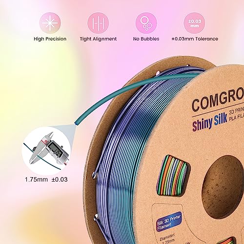 Image of Comgrow Rainbow Colors Silk PLA 3D Printer Filament, PLA Filament 1.75mm, Dimensional Accuracy + /- 0.02 mm, 1KG Spool, Coextrusion 3D Filament with Shiny Silk Rainbow Yellow