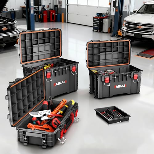 Image of 3 Tier Rolling Tool Box Heavy Duty,Stackable Tool Box with Wheels,Modular Storage System with Removable Parts Box,All-terrain Waterproof Toolbox,Telescopic Pull Rod,for Professional Work,Garage