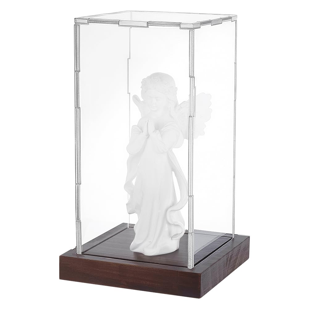 PH PandaHall Clear Acrylic Display Case for Collectibles Crystal Display Box Dustproof Storage Box with Wooden Base for Collectibles Action Figures Home Office Decoration