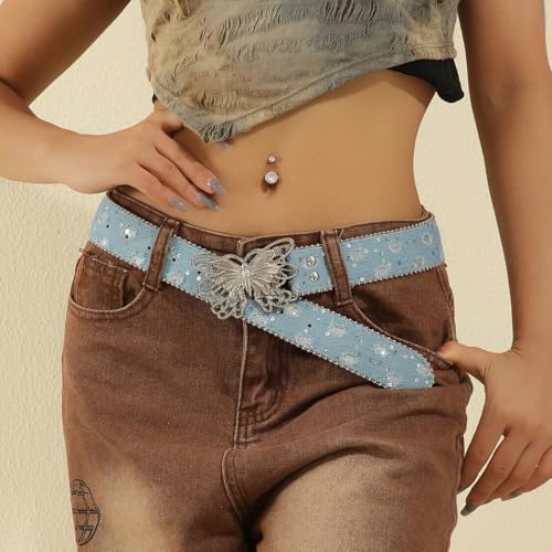Women Leather Belt Cowgirl Cowboy Y2k Punk Grunge Butterfly Buckle Belt for Jeans Goth Fashion Outfits Accessories4