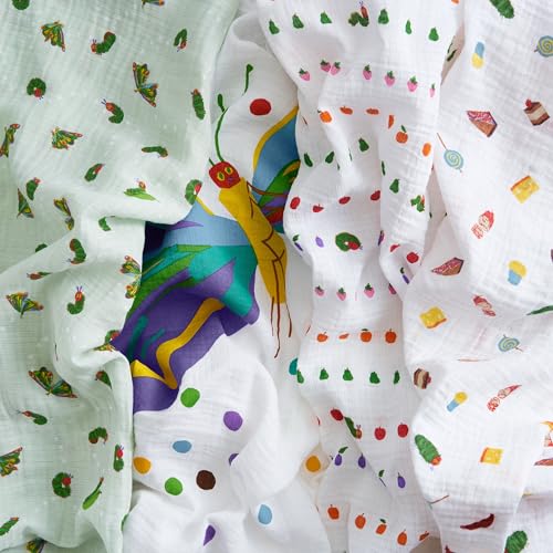Image of aden + anais Essentials Cotton Muslin Swaddle, Breathable Baby Blanket, Ideal for Newborns, Babies & Infants, Receiving Blanket, Soft and Lightweight Wrap, 4 Pack, Very Hungry Caterpillar