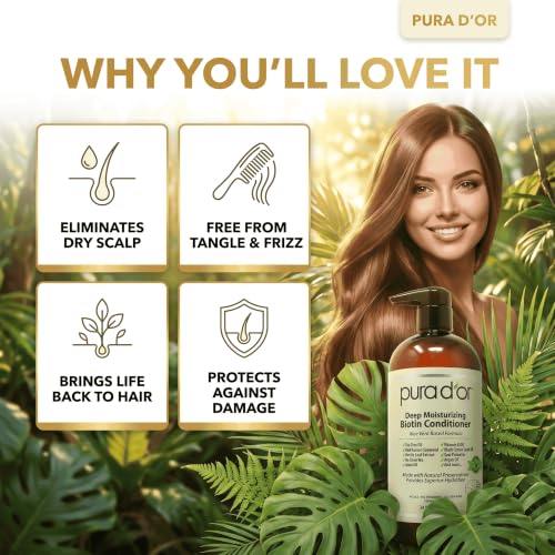 PURA D'OR Deep Moisturizing Biotin Conditioner for Dry, Damaged Hair, 24oz | Smooths Frizz, Softens, Detangles, Helps Reduce Breakage, Argan Oil, Pumpkin Seed, Aloe Vera Based, Sulfate-Free, Color-Safe - image 5