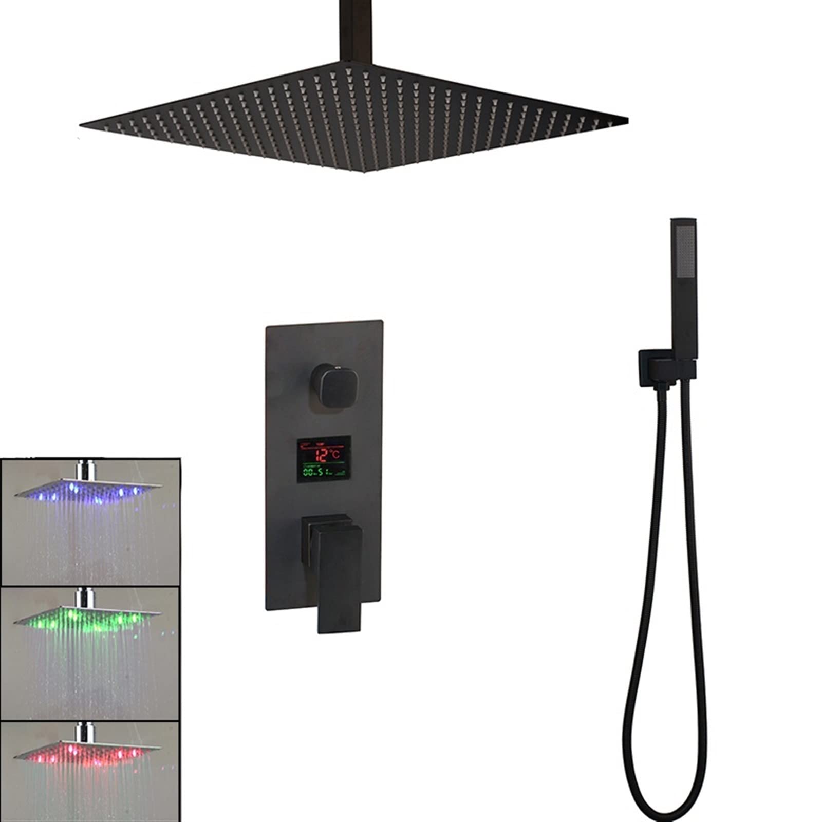 Mitigeur de douche affichage numérique à 3 fonctions avec pommeau LED 8 pouces