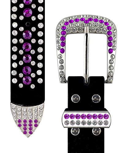 Unisex Crystal Rhinestone Belt Western Bling Studded Design Genuine Leather Belt 1-3/8" or 1-1/2" Wide, Multi-Style Options3