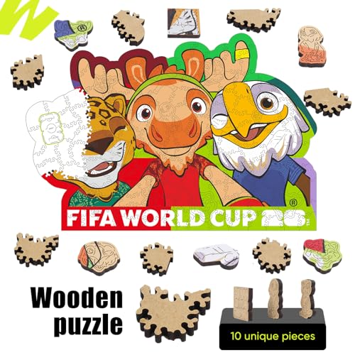 Image of FIFA World Cup 2026 Mascots Wooden Puzzles - 5MM Thick Officially Licensed Poster Puzzles - Premium World Cup 2026 Merchandise, Gift for Football Fan, Jigsaw Puzzle for Adult (Mascots Selfie, 150Pcs)