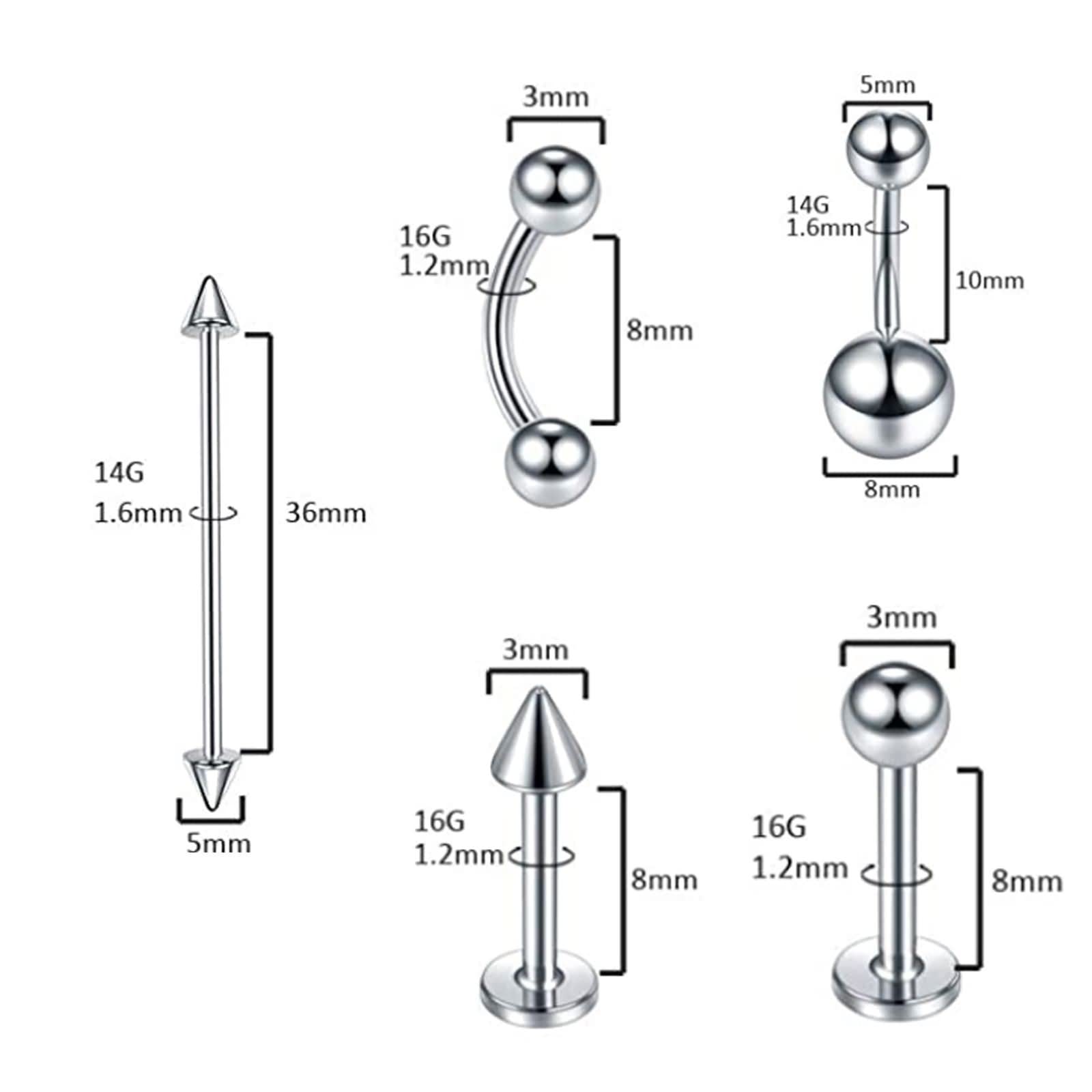 150 Pcs Piercing Nariz,16 G Pendientes Piercing Nariz 1.2mm Piercing Nariz Acero Quirurgico Septum Múltiple Nose Piercing Plata