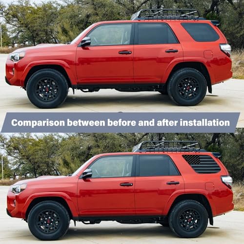 Image of CONGCONG Precut Quarter Window American Flag Decal Fit for Toyota 4Runner 5th Gen 2010-2023,Back Side Window USA Flag Matte Black Sticker.