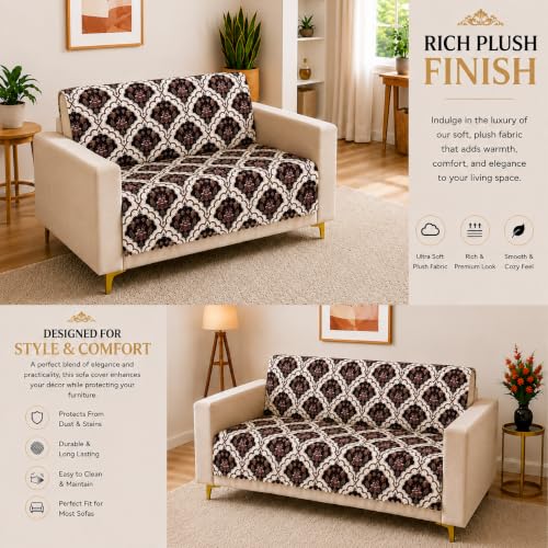 Image of Homerz Premium Printed Quilted Velvet Sofa Slip Cover Protector, Sofa Mat, Exact Size, Antislip Cover (Botanica, 2 Seater, Full)