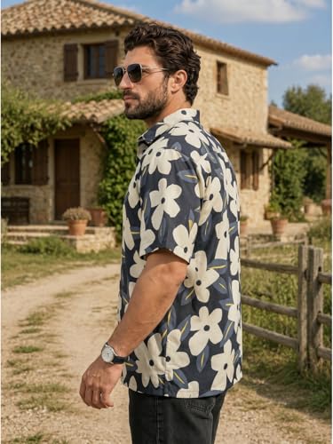 Image of BROWN CULTURE Relaxed Fit Casual Shirt for Men | Premium Cotton Blend Loose Fit Oversized Shirts | Half Sleeve Graphic Printed Fashion Shirts | Modern Everyday Streetwear Stylish Top for Men