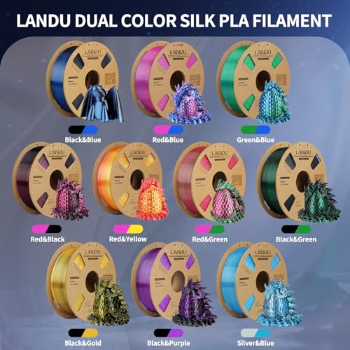 landu silk dual color pla filament 175mm 1kg 3d printer filament dimensional accuracy - 002mm coextrusion filament pla shiny filament fits for most fff 3d printers1kg spool 22lbs black gold