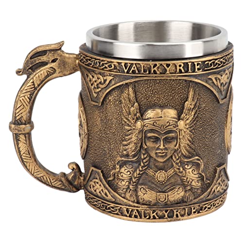 Mumusuki Taza de Cerveza Vikinga, Acero Inoxidable de Doble Capa, Taza de Jarra para Beber, Taza de café, Decoración Gótica, Decoración de Fiesta, Regalo para Hombres, Patrón Pirata