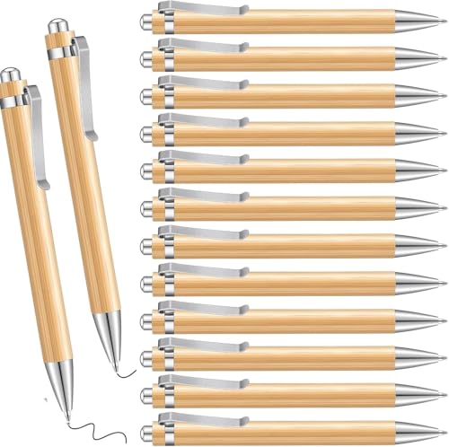 12 Pcs bolígrafos inspiradores de bambú Bolígrafo Retráctil de Bambú, Tinta Negra, Punta Media, Bolígrafos personalizados de Regalo para Escribir, Diario, Escuela, Suministros de Oficina