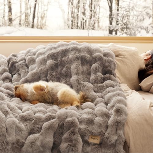 Image of Bedsure GentleSoft Tie-dye Brown Fluffy Fuzzy Throw Blanket, Soft Cozy Fleece Faux Fur Blanket for Couch, Brown Room Decor Coloring Bed Cover, Thick Warm Plush Women Men Birthday Gifts