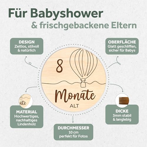 AMARI ® Meilensteinkarten Baby aus Holz (42 Stück) - Baby Geschenk zur Geburt - Babyparty Deko, Babygeschenk Junge Mädchen, Babygeschenke, Geschenk Geburt Neugeborene Babyshower