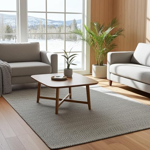 Mila Home Origine Natural Sisal y Yute Look Alfombra – Alfombra moderna de tejido plano – Alfombra duradera de pelo bajo para sala de estar y pasillo (gris B3672E, 155 x 230)