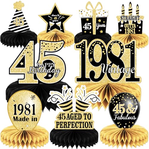 9PCS 45th Birthday decorations 45th birthday Centerpieces for Table Decorations 2026 Vintage 1981 Honeycomb Table Topper Back in 1981 45th Birthday Decoration for Men and Woman 45 Years Birthday Party