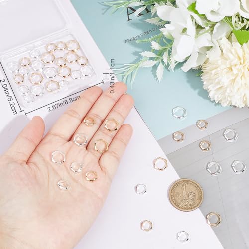 CREATCABIN 48Pcs/Box 24K Gold Plated Hexagon Bead Frame 2 Hole Spacer Brass Circle Round Frame Connector Ring 925 Sterling Silver Plated for Beading Earring Bracelet Necklace Jewelry Making Craft - Image 3