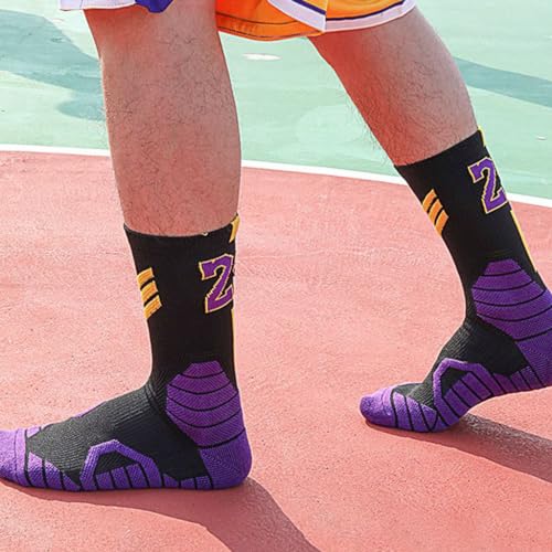 Image of PROBEROS Basketball Socks for Men, Cotton Sports Socks, Sweat-Absorbing Breathable, No.23 Special Edition, for Basket Ball, Badminton, Soccer, Running, Indoor Outdoor Training Football