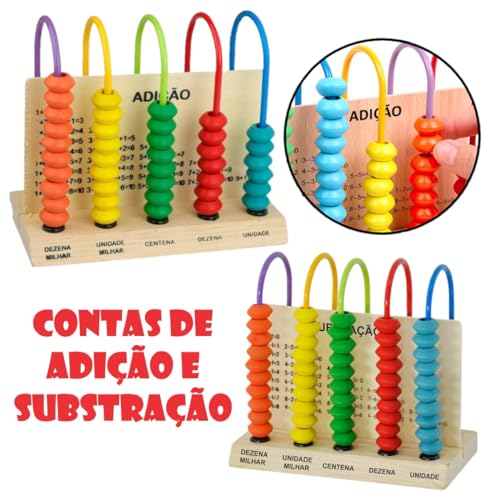 Ábaco Infantil Educativo 5 Colunas Escolar Brinquedo Madeira DMT6495 - Dm Toys