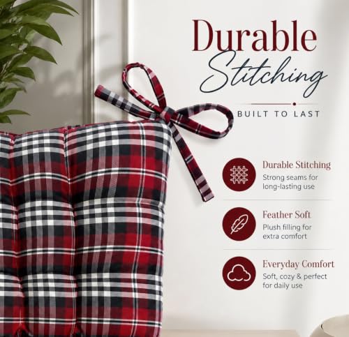 Image of BSB HOME Chair Pad Cushion with Tie Straps, Thick Tufted Seat Cushion for Dining, Office & Wooden Chairs, Soft Comfortable Chair Seat Pad with Durable Stitching,16 x 16 Inches(41 x 41 cm)-Crimson Red