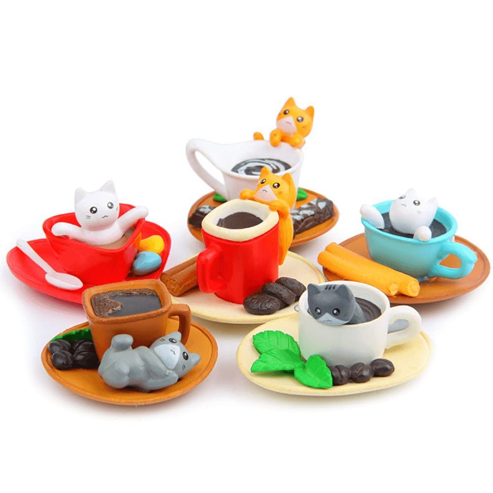 Stakee Miniature Cat Figurines Animal Model Coffee Cat Figurines Miniature Animals Figurines Fairy Garden Decoration Accessory