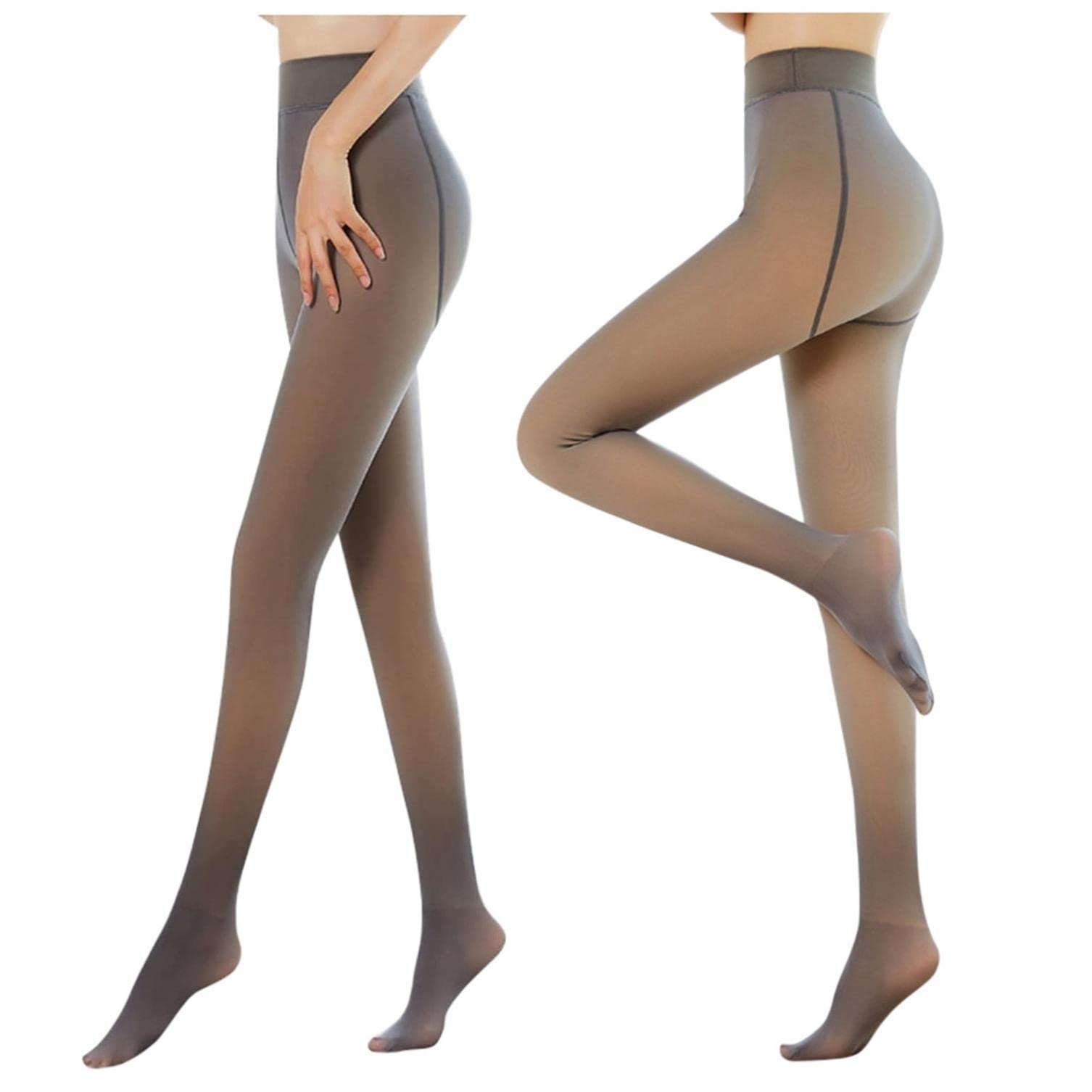STKOOBQ Collant termici da donna foderati in pile opaco per l'inverno, foderati in pile, finti collant traslucidi a vita alta, leggings invernali caldi