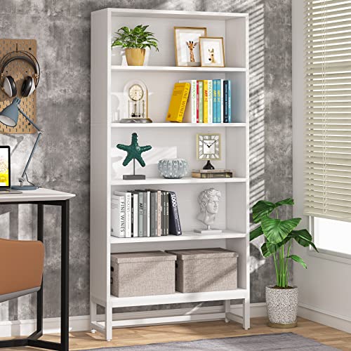 Image of Tribesigns Tall Bookcase and Bookshelf, 70.8 inch Large Bookcases Organizer with 5-Tier Storage Shelves, Heavy Duty Free-Standing Library Bookshelf Shelving Unit for Living Room, Bedroom, Office (White)