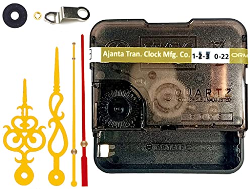 Image of Ajanja Mfg. Quartz Machine for Big Size Wall Clock,Battery Operated,Clock Movement Machine with Needles and Hook 12 MM (100% Made in India) (Gold,Red 1)