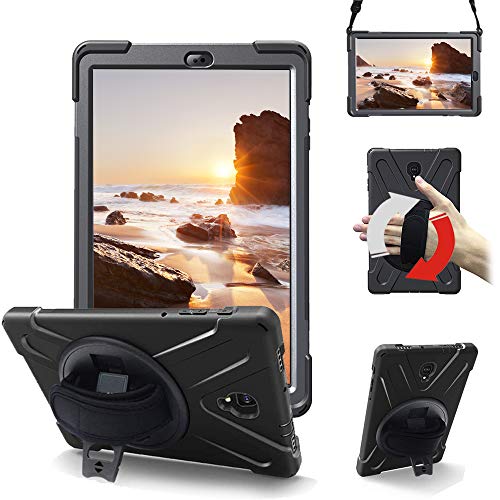 Junfire Étui pour Samsung Galaxy Tab a 10.5,2018,SM-T590/T595 avec béquille, dragonne et bandoulière 3 Couches Hybride résistant aux Chocs pour Samsung Galaxy Tab a 10.5,2018 Noir