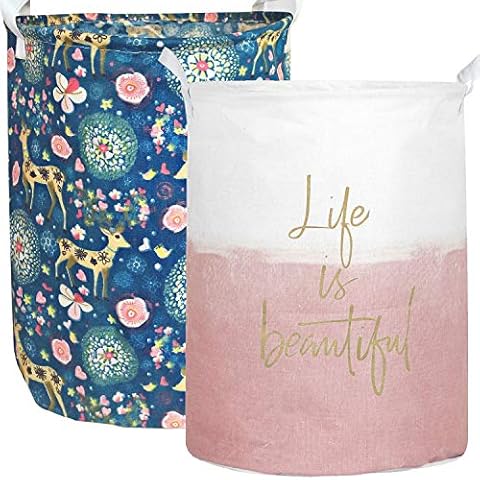 Aouker Merdes 19.7’’ Waterproof Foldable Laundry Hamper, Dirty Clothes Laundry Basket, Linen Bin Storage Organizer for Toy Collection(lifepink+Deer) Cover