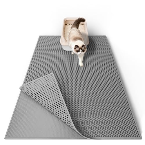 Garoopion Katzenklo Matte, 76x61cm EVA Katzenstreu Matte, Waben Katzenmatte katzenklo, Doppelte Schichte, Grau,1 Seite Verbunden