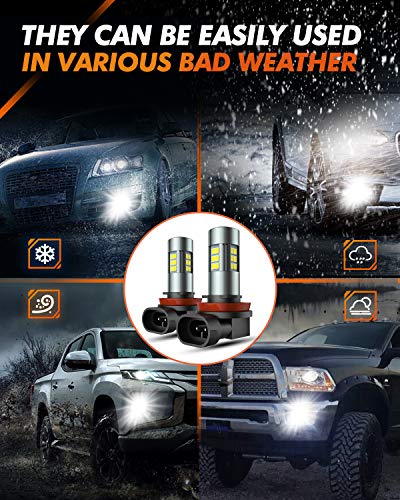 Image of SEALIGHT H11 H8 H16 LED Fog Light Bulbs or DRL, Real 360 illumination Fog Bulbs, 6000K 400% Brightness Upgraded, H16 Front Fog Lamp,Non-polarity, Pack of 2, Plug&Play