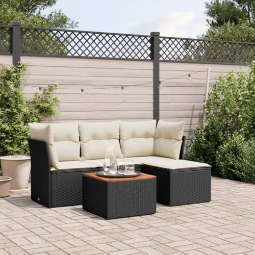 Genérico Set de Muebles de jardín 5 pzas y Cojines ratán sintético Negro,Mobiliario,Muebles de jardín,Conjuntos de jardín-3223606
