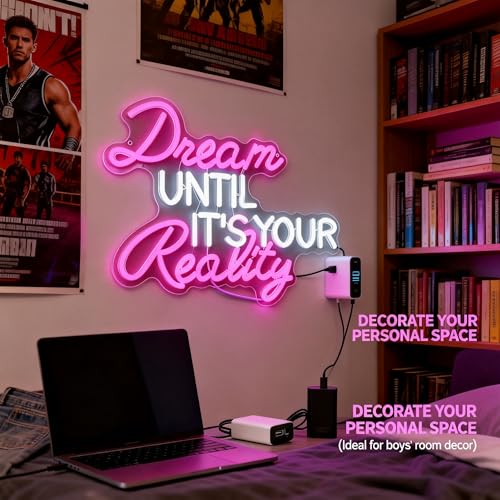 Image of Dream Until Its Your Reality LED Neon Light,Pink Neon Sign，Bedroom, study, classroom and office decoration.16.9x12.6in 5V USB Decor,