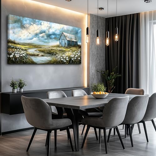PHAOHUAXM Large Canvas Wall Decoration For Living Room Gray Wall Art For Bedroom Field Scenery Flower Watercolour Painting Office Restaurant Decor Mural Artwork Ready To Hang Home Decor 24x48 In