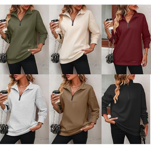 Womens Zip-Up Dropped Shoulder Sweatshirt,Plainorth-Plainorth Half Zip Pullover,Telegraphk Widelyin Drop Shoulder Sweatshirt2
