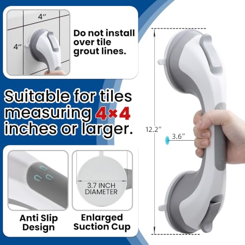 Image of TAILI Suction Shower Grab Bars,Shower Handles,2 Pack 12.2 inch Grey | Bathroom Grip Bar Heavy Duty Handrails,No Drilling Removable Waterproof,Safety for Bathtubs,Toilet,Elderly&Seniors,G9