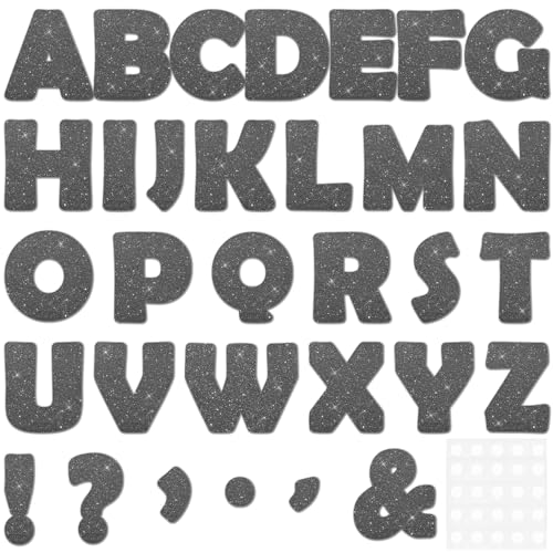 Image of Qyeahkj 150 PCS Large 6 inch Font Letters and Punctuation Set Glitter Gray Classroom Alphabet Cutout for Bulletin Board Display Home School A Great Helper to Inspire Students' Learning Interest